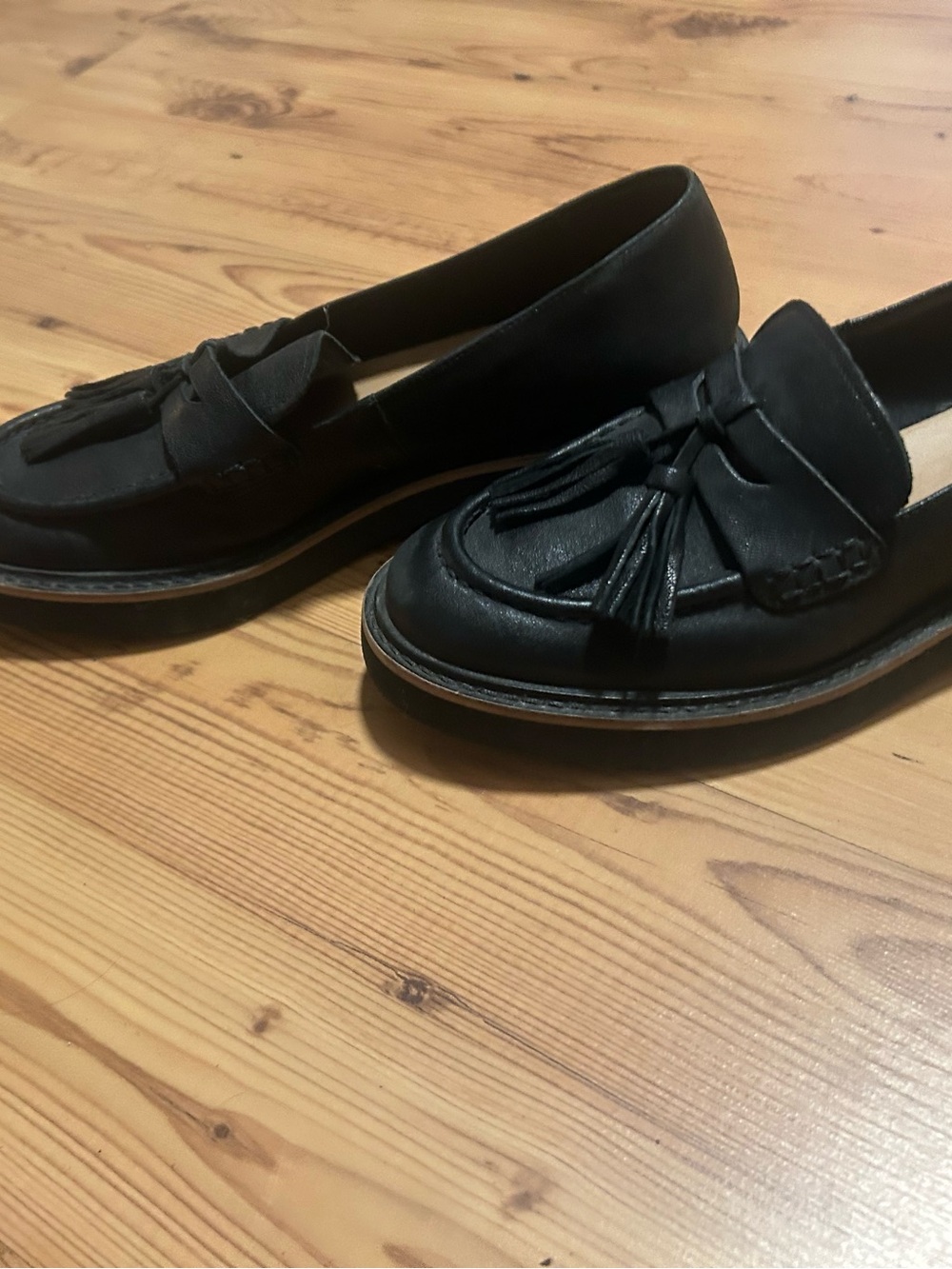 Women’s Black Tassel Loafers - Classic Leather Slip-On